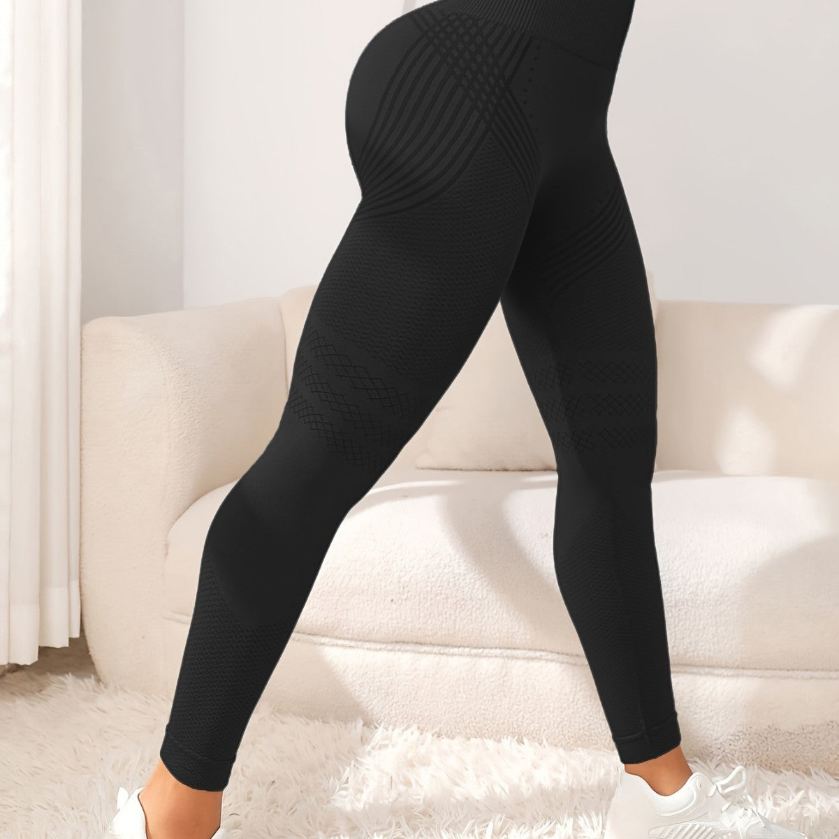 Women's Solid Color Casual High Waist Stretch Fitness Yoga Striped Trousers